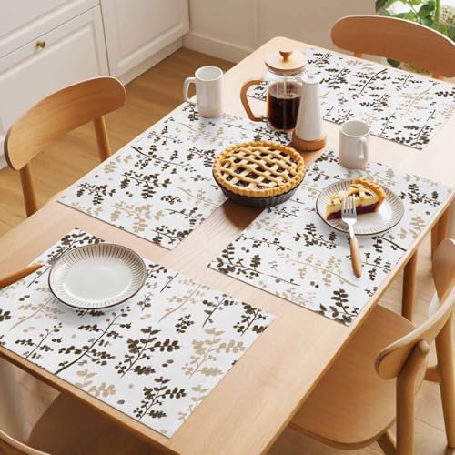 Placemats Set of 8, Brown Beige Botanical Woven Placemat, Linen Place