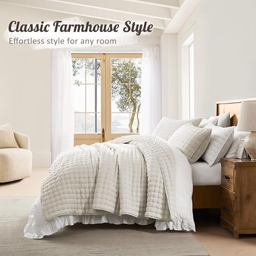 WDCOZY Cloud Soft Quilt Set, King Size, Ivory, 3 Pieces 104x90 inches