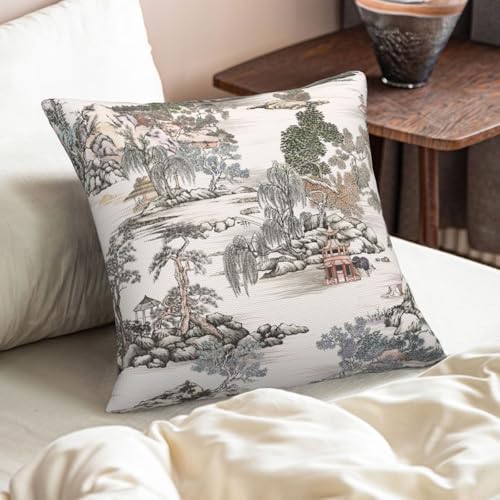 Chinoiserie Pattern Throw Pillow Covers Natural Scenic Botanical Tree
