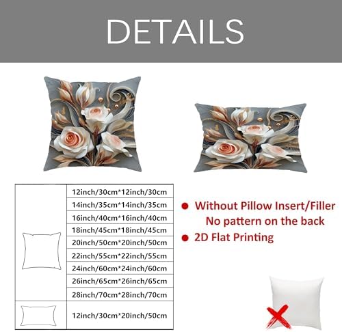 Elegant Floral Throw Pillow Covers Set of 2, Cream and Rose Gold