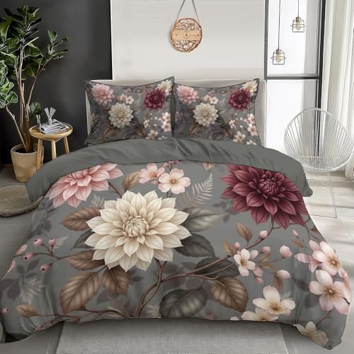 Vintage Floral Illustration Duvet Cover King 3Pcs, Breathable