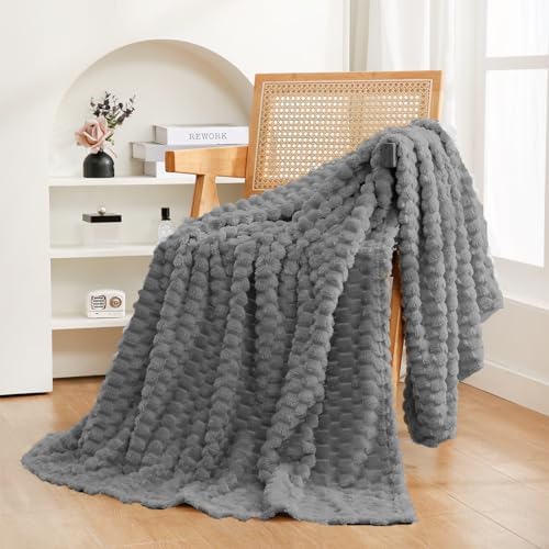Puncuntex Grey Throw Blanket 60"×80" inches Fuzzy 3D Jacquard