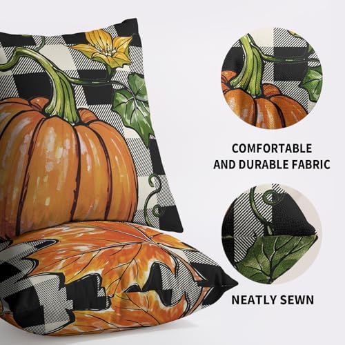 Fall Pillow Covers 22X22 Set of 2, Pumpkin Maple Leaf Burnt Orange