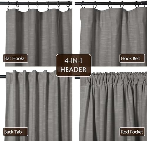 TWOPAGES Gray Linen Cotton Blackout Pleated Curtain, 72Wx108L, 1 Panel