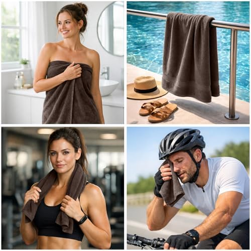 DAN RIVER 8 Piece Luxury Bath Towels for Bathroom, Towel Set, Brown