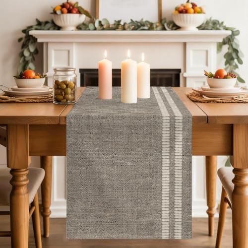 Flax Gray Dining Table Runner Oatmeal Beige Woven Fabric Texture