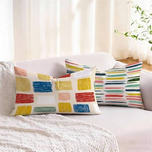 Color Pillow Covers 12x20 inch Set of 2, Waterproof Linen Throw Pillow