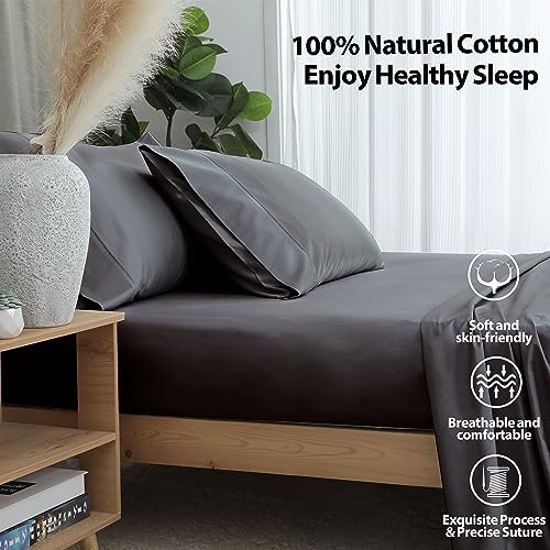 2-Pack Pure Cotton King Size Fitted Sheet, 600 Thread Count, Dark Grey