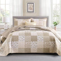 Mybedsoul Beige Boho Quilt King Size, Patchwork Floral Bedding Set