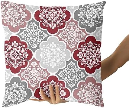 Red Boho Pillow Covers 18x18 Inch Pack of 2 Bohemian Gray and Red