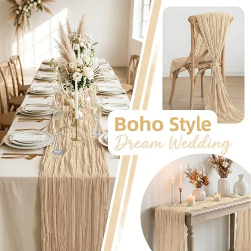 12 Pack Beige Cheesecloth Table Runner 9FT 17x108 Inch, Boho Sheer
