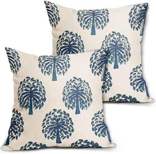 Navy Blue Teal Tree Pillow Covers 22X22 Inch Set of 2 Vintage Boho