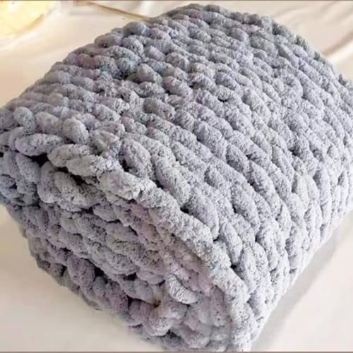 Luxury Chunky Knit Chenille Bed Blanket 50x60 Beige Large Knitted
