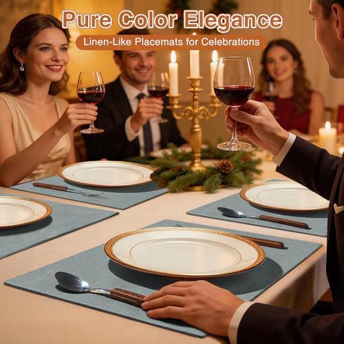 Linen Fabric Placemats Set of 6, Machine Washable, Heat Resistant
