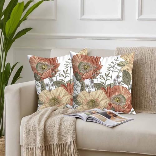 Set of 2 Vintage Flower Throw Pillow Covers 18x18 Inches Brown Rust
