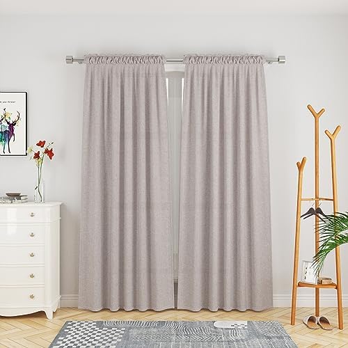 Beige Curtains Linen Textured Kitchen Window 84 inches Long Privacy
