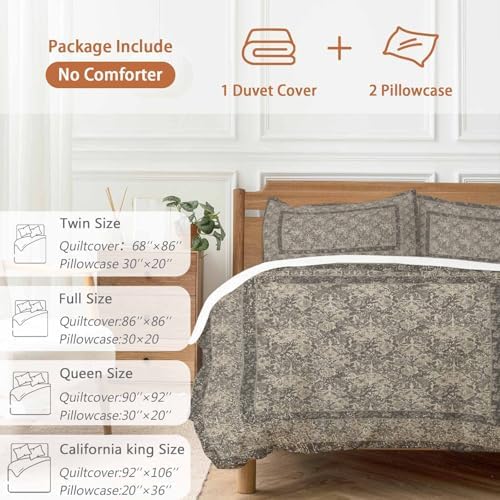 Grey Boho Bedding 3 Piece Duvet Cover Set Full Size, Vintage Ethnic