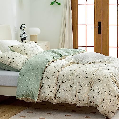 Jane yre Floral Duvet Cover Queen, Brushed Microfiber 3 Pieces Floral