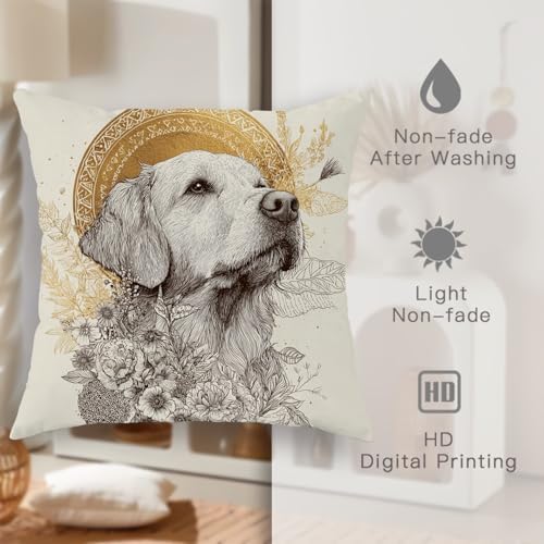 Set of 2 Decorative Throw Pillow Covers, Cream Dog Illustration with