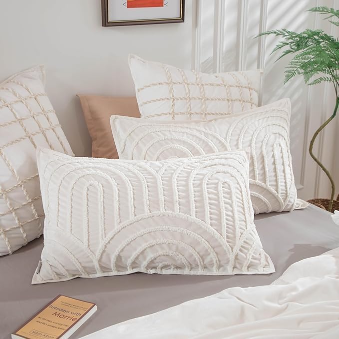 3-Pcs Queen tufted duvet cover, ivory boho bedding set, dorm duvet