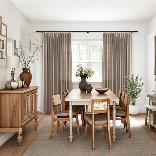 Jowels Dark Taupe Linen Curtains 96 Inch Long 2 Panels for Living Room