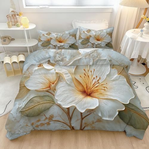 Set Microfiber Duvet Cover King Size, Modern Style Flower Leaf Relief