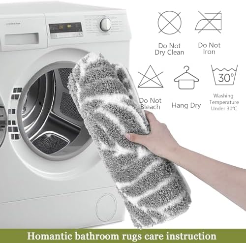 Gray Bathroom Runner Rug - Grey Long Bath Mat Tropical Leaf Bath Rugs