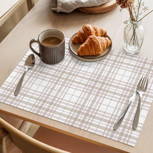 Placemats Set of 8, Buffalo Plaid Woven Placemat, Linen Place Mats for