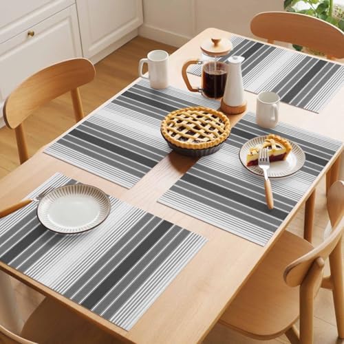 Abstract Grey Gradient Stripe Placemats Set of 4 Washable Table Mats