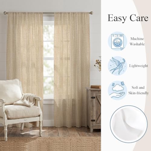 Semi Sheer Curtains 2 Panels 84 inches Long, Minimalist Light Khaki