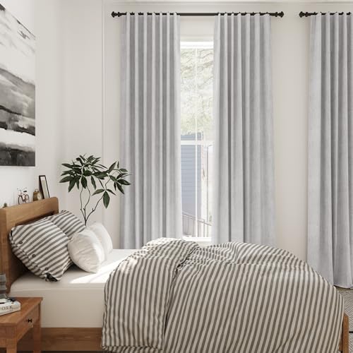 Nanspring Grey Linen Back Tab Curtains 84 Inch Length for Living Room