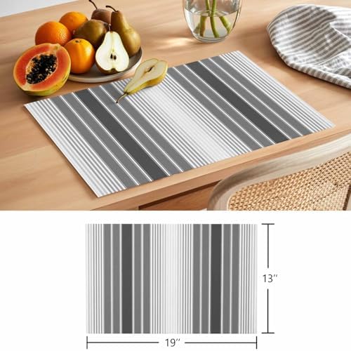 Abstract Grey Gradient Stripe Placemats Set of 4 Washable Table Mats