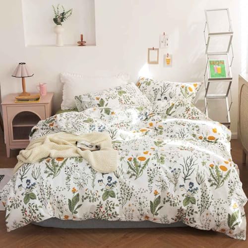 Floral Duvet Cover King Size - Blue Green Yellow White Flower Leaf
