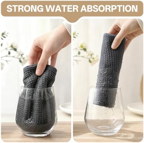 100% Cotton Waffle Kitchen Dish Towels Dark Gray 12 * 12 7 Pack