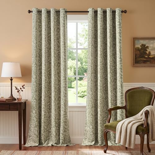 jinchan Sage Floral Curtians 108 Inch Room Darkening Grommet 2 Panels