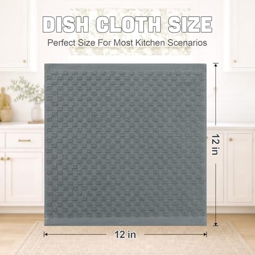 Homaxy 100% Cotton Terry Dish Cloths, 12"x12", 12-Pack, Dark Grey