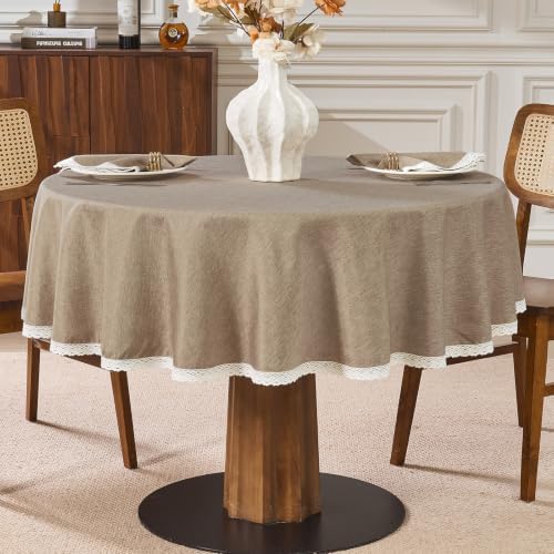 Flaxen 70inch Round Polyester Linen Farmhouse Tablecloth
