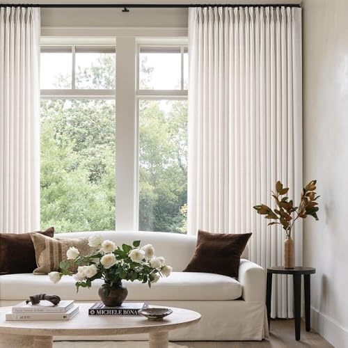 ANRODUO Natural Pinch Pleated Linen Curtains 84 Inches Long 2 Panels