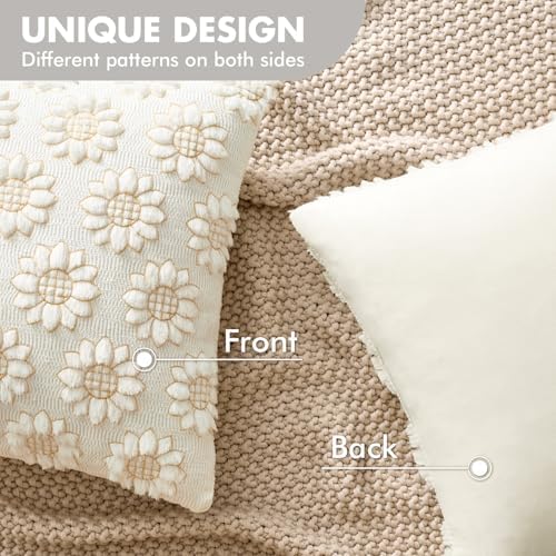 EMEMA Cream Floral Tufted Throw Pillow Covers, Set of 2 Soft Textured