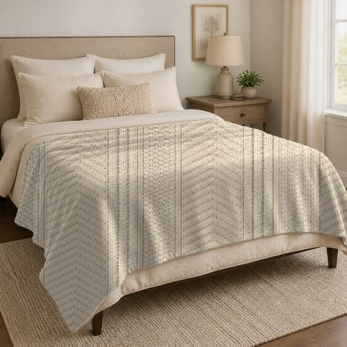 Cream Knit Pattern Print Throw Blanket, Soft Lightweight Flannel