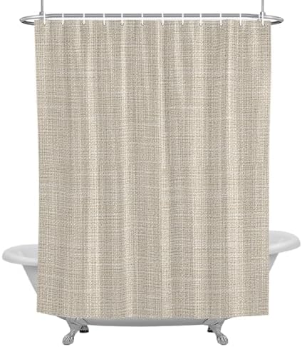 Beige Solid Shower Curtain 84 inches Extra Long Minimalist Cloth Cream