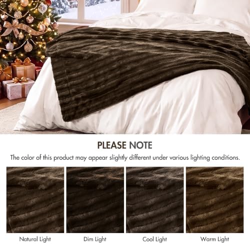Madison Park Duke Faux Fur Throw Blanket for Sofa, 50 x 60, Brown