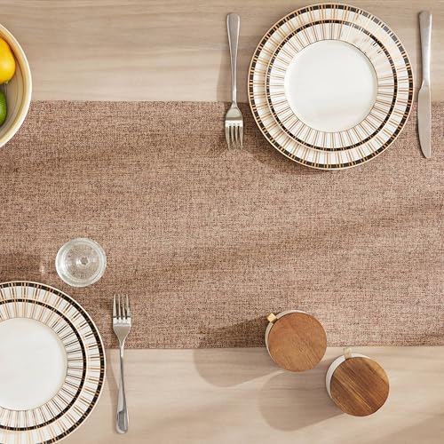 ZeeMart Burlap Style Farmhouse Table Runner, 14x72 Inches Brown
