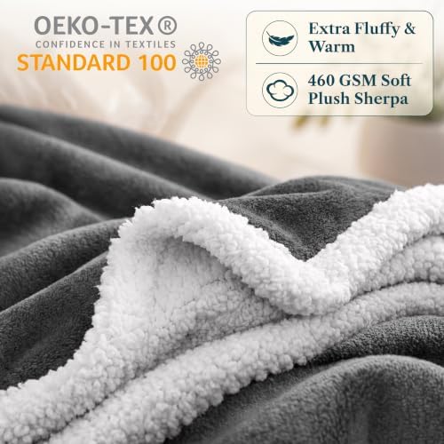 PAVILIA Sherpa Fleece Throw Blanket for Couch, Dark Grey, Plush Soft