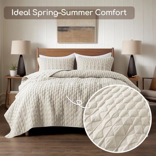 WDCOZY Light Beige Quilt King Size Bedding Set with 2 Pillow Shams
