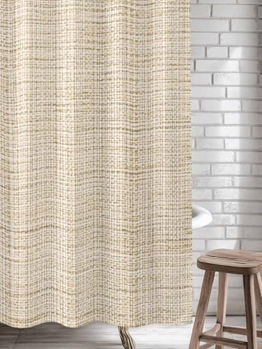 T&H XHome Linen Texture Shower Curtain Begin Solid Linen Texture