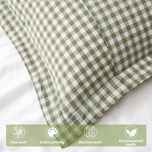 Sage Green Gingham Throw Pillow Covers, 22" x 22", Set of 2