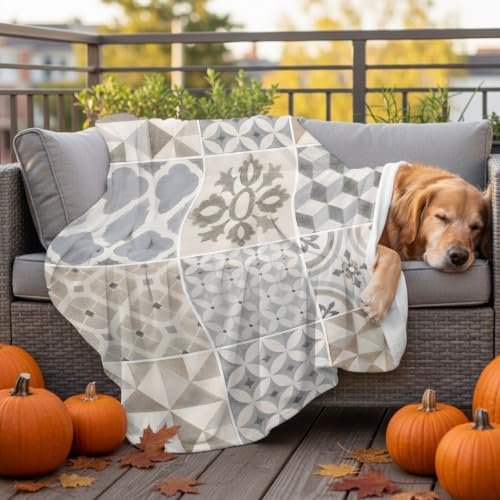 Boho Patchwork Blanket Plush Cozy Fuzzy Throw Blanket for
