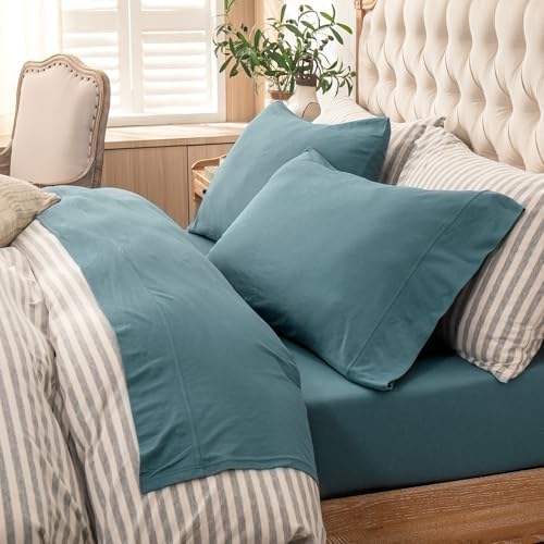 PURE ERA Jersey Knit 4pc Bed Sheet Set 100% T-Shirt Cotton Super Soft