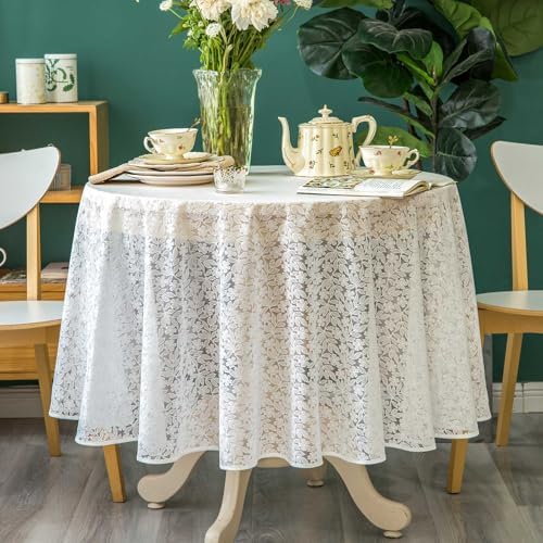 GLORY SEASON Lace Tablecloth Leaf Pattern Warp Knitting Fabric Solid